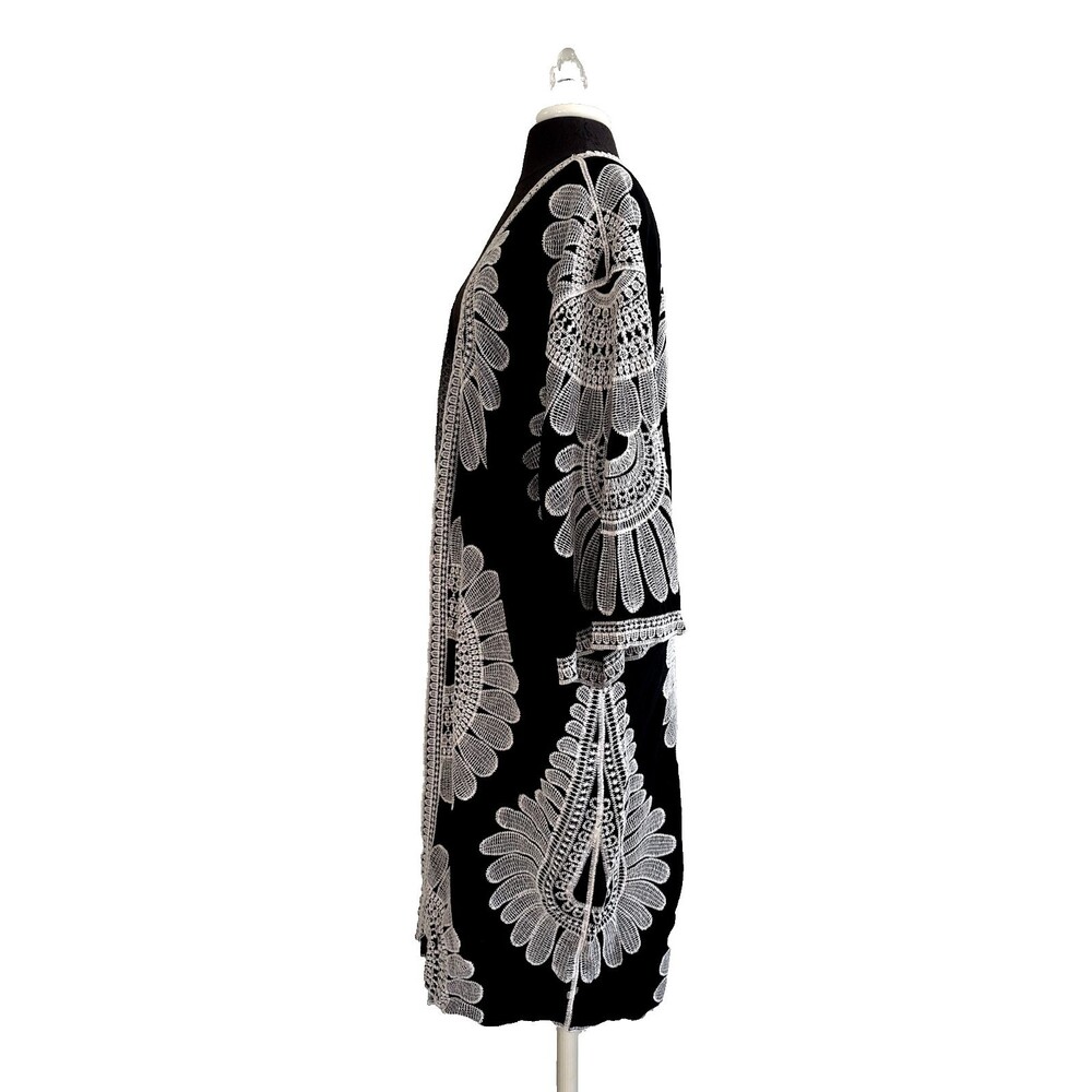 Black Embroidered Kimono Duster Open Front Size XL by Pinky - Picture 4 of 10